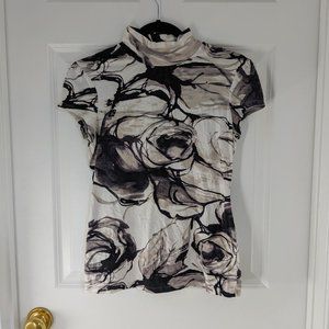 Cap Sleeve Mock Turtleneck Abstract Knit Top, Express, M